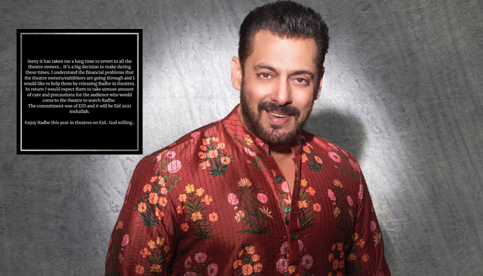 Salman Khan confirms a theatrical release for 'Radhe: Your Most Wanted Bhai' on Eid 2021
