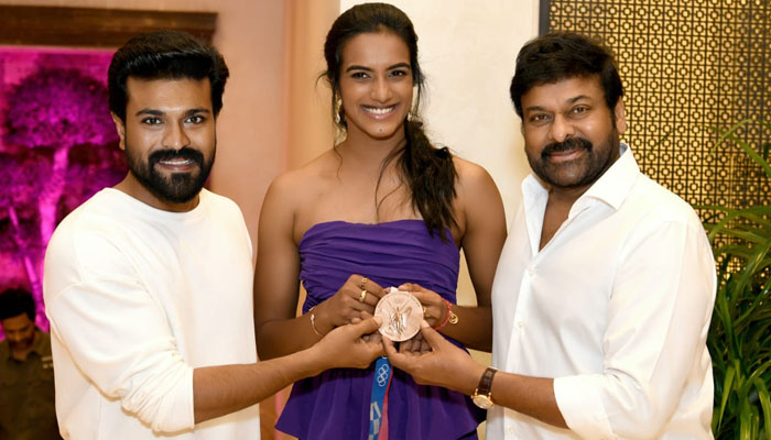 Chiranjeevi and Ram Charan hosted a star studded felicitation event for Olympic medalist PV Sindhu at their residence