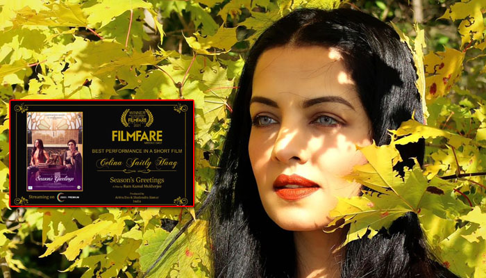 Celina Jaitly wins her first Filmfare 'Best Performer' for Season's Greetings at the Filmfare Middle East Awards