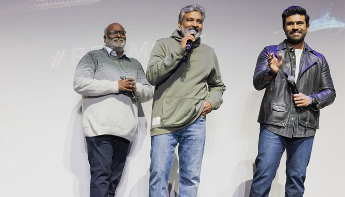 Ram Charan and SS Rajamouli attend a special screening of RRR at Theatre at The Ace Hotel, Los Angles!