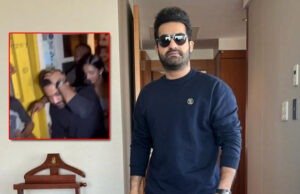 NTR Jr gets mobbed by fans as he steps out for dinner with wife Lakshmi Pranathi in Mumbai – Watch Video NTR Jr gets mobbed by fans as he steps out for dinner with wife Lakshmi Pranathi in Mumbai - Watch Video