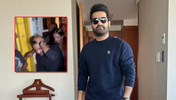 NTR Jr gets mobbed by fans as he steps out for dinner with wife Lakshmi Pranathi in Mumbai - Watch Video