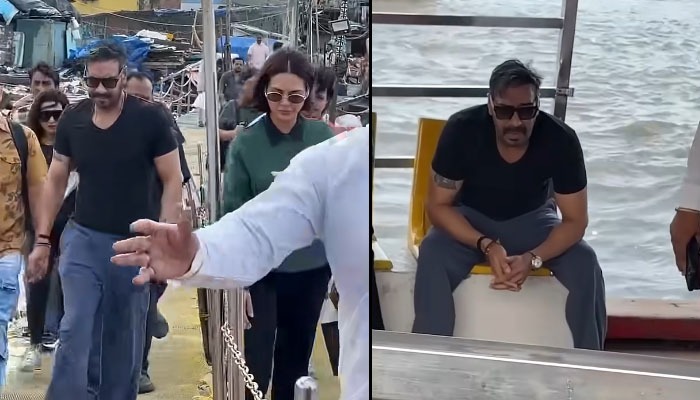 Ajay Devgn and Esha Gupta Spotted At Versova Jetty as they headed to Madh Island for Dhamaal 4